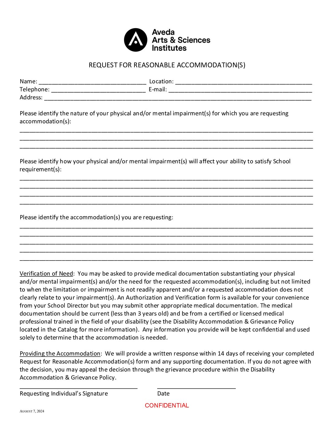 Request For Accommodations Form