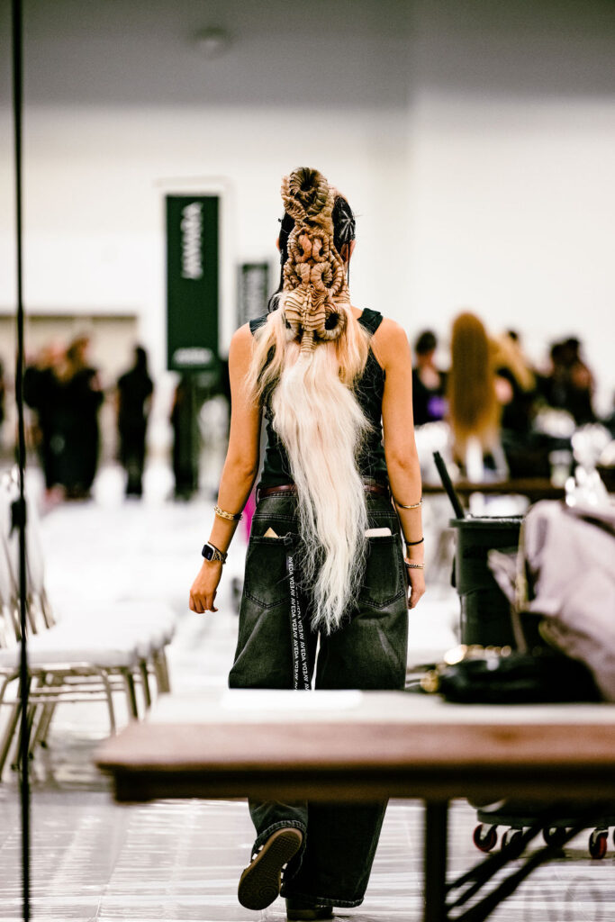 Hair Model Backstage at Aveda Congress
