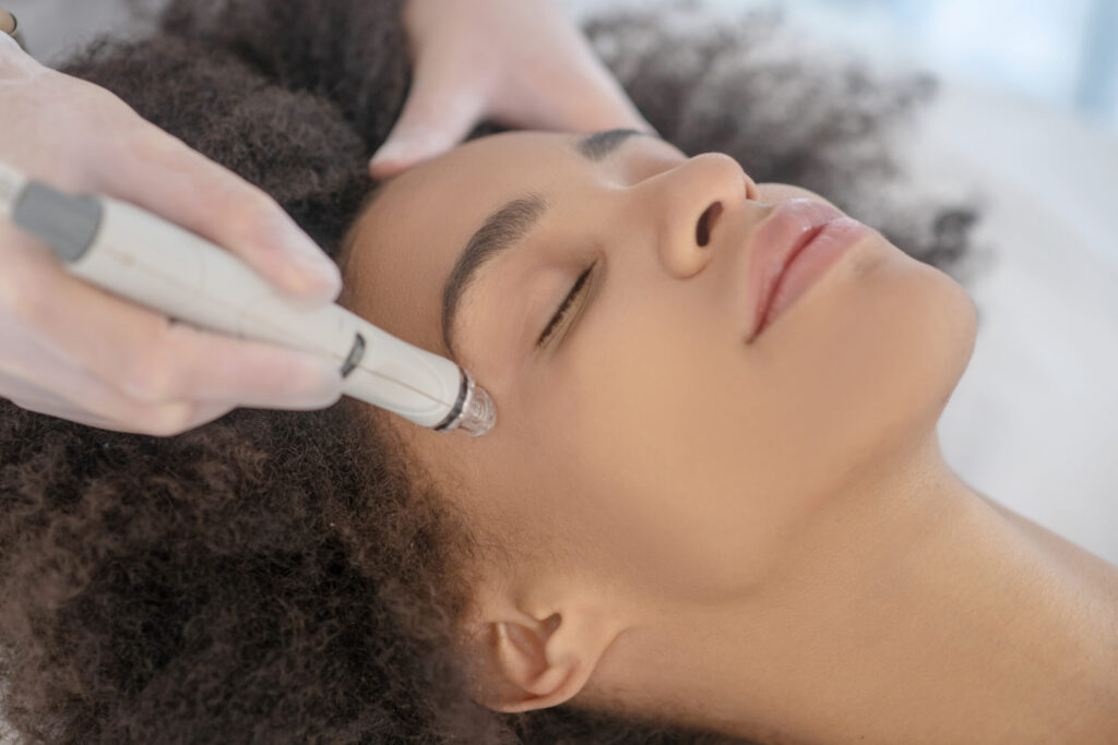 Close-up of glowing skin with skincare hydrodermabrasion service