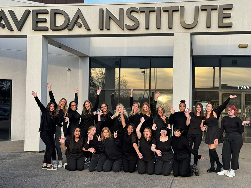 Nashille Students Posing in front of the Aveda Institute - Student Life